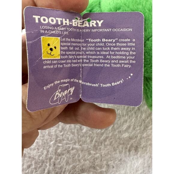 Microbear Teddy Bear Tooth Beary Green Plush Stuffed Animal Pouch w/ Clip Hanger - Picture 6 of 10